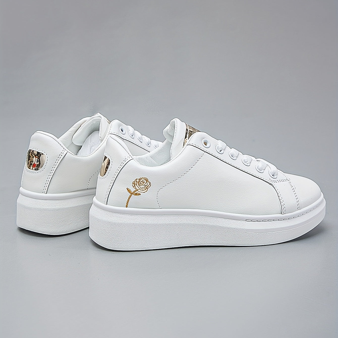 Women's Rose Pattern Skate Shoes Lace Up Thick Sole Flat Shoes
