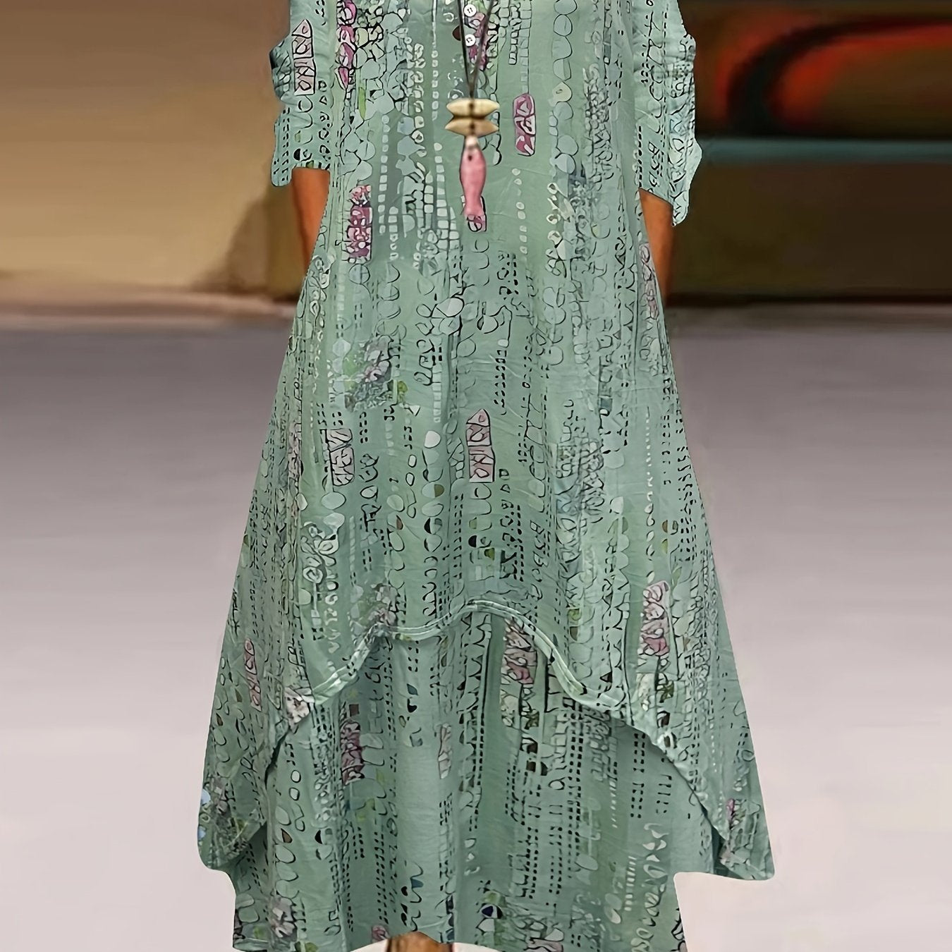 Floral Print Long Sleeve Maxi Dress with Pockets
