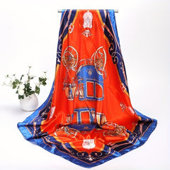 Vintage Carriage Print Square Scarf Satin Shawl for Women