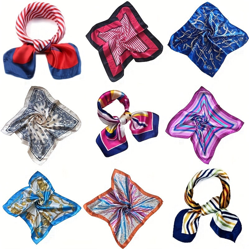 Classic Striped Square Scarf Neckerchief Silk Bandana Head Wrap