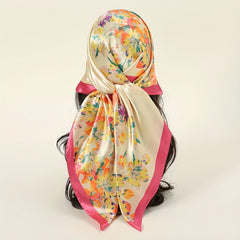 Flower Print Bandana Satin Shawl Silk Square Scarf Head Wrap