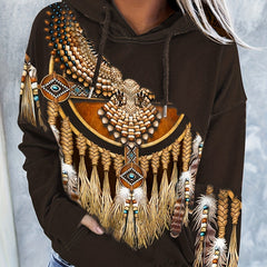 Tribal Print Kangaroo Pocket Hoodie Long Sleeve Hoodie