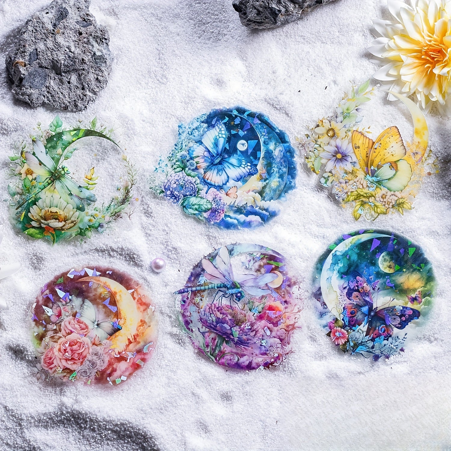10pcs Moon Butterfly Decorative Stickers Retro Journal Scrapbooking DIY Sticker