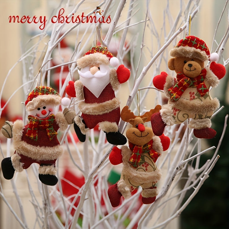 4pcs Christmas Tree Pendants Dancing Old Man Snowman Deer Bear Puppet