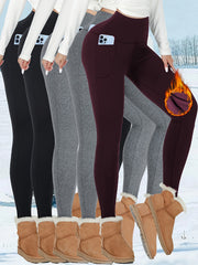 5pcs Womens Thermal Fleece Lined High Waisted Sports Leggings With Pocket