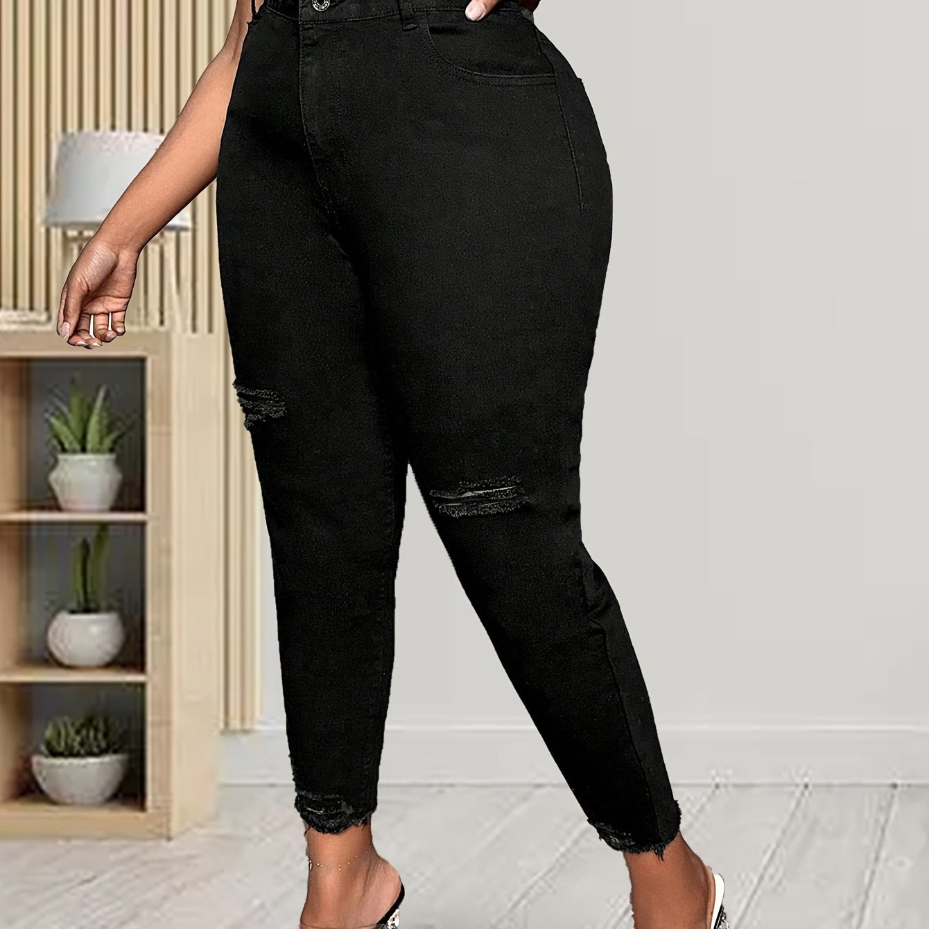 Ripped Fringe High Rise Skinny Jeans