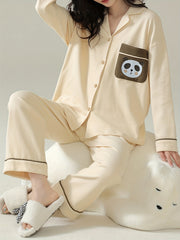Cartoon Panda Pajama Set Long Sleeve Top & Pants