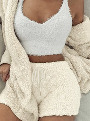 Cozy Pajama Set with Robe, Tank Top, and Shorts