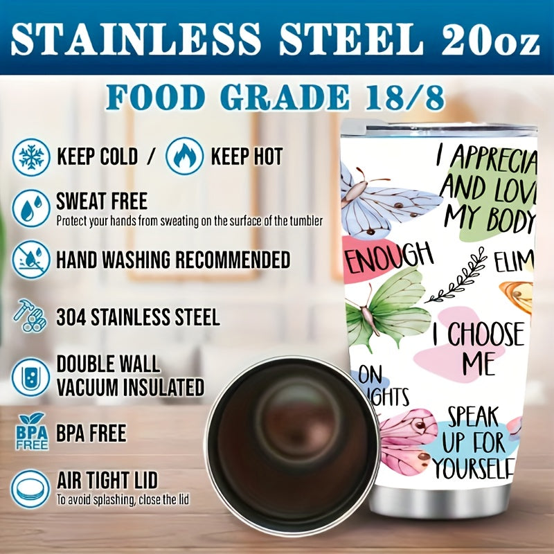 20oz Stainless Steel Double Wall Insulated Tumbler Coffee Cup Butterfly Pattern