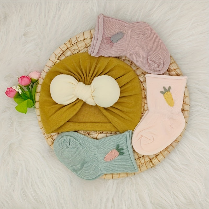 3 Pairs Baby Boneless Socks & Twisted Cap Boys Girls