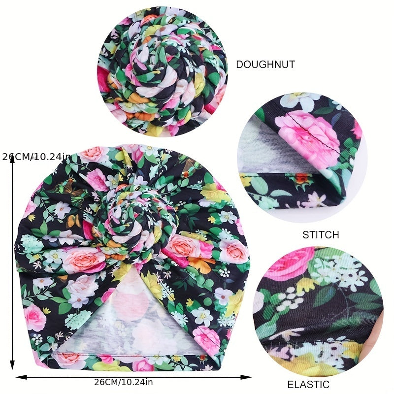 Boho Print Pleated Turban Cap Braided Twist Bonnet Head Wrap Head Scarf Beanie