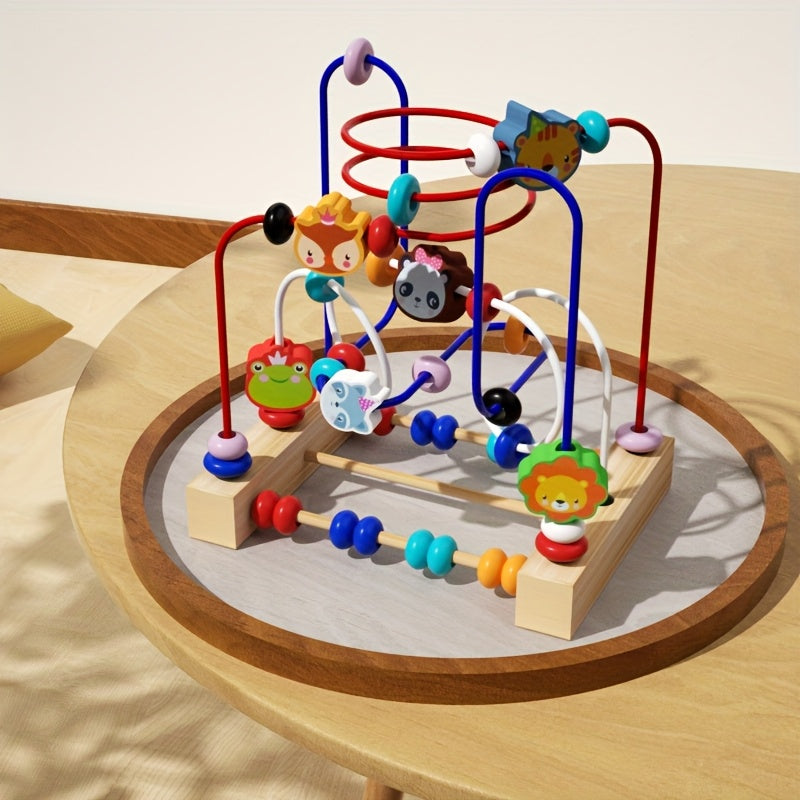 Kids Tri Track Animal Bead Maze Puzzle with Wooden Blocks