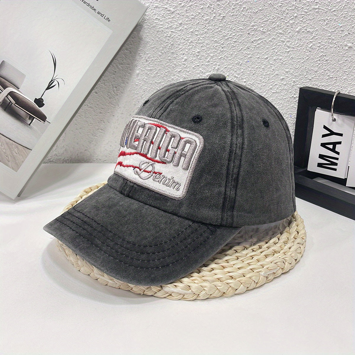 America 3D Embroidery Retro High Washed Denim Baseball Cap Unisex