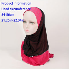Rhinestone Decor Hijab Double Layer Turban Elastic Neck Cover Head Scarf