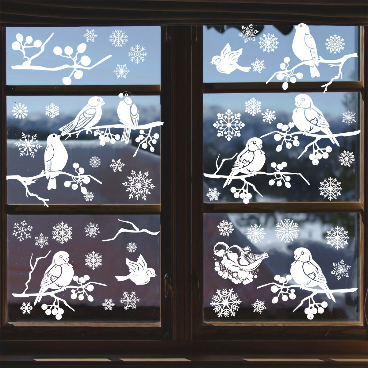 9pcs Christmas Stickers Snowy Bird Display Window Hanging Decorations