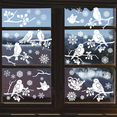 9pcs Christmas Stickers Snowy Bird Display Window Hanging Decorations