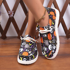 Women's Pumpkin & Ghost Pattern Shoes Slip On Low Round Toe Non slip Canvas Shoe