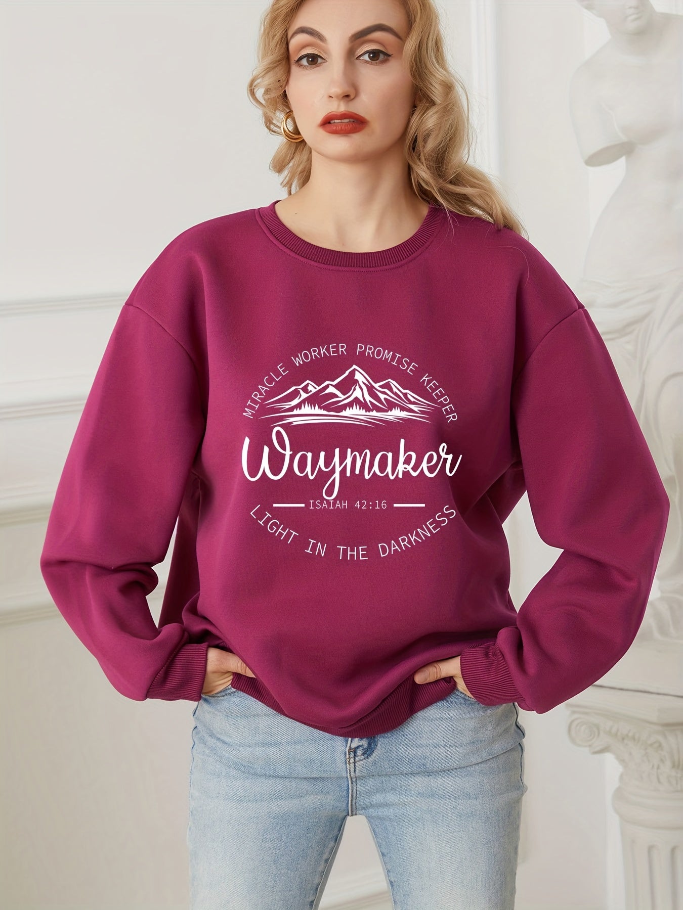 Way Maker Letter Print Pullover Sweatshirt for Fall/Winter Women's Clothing