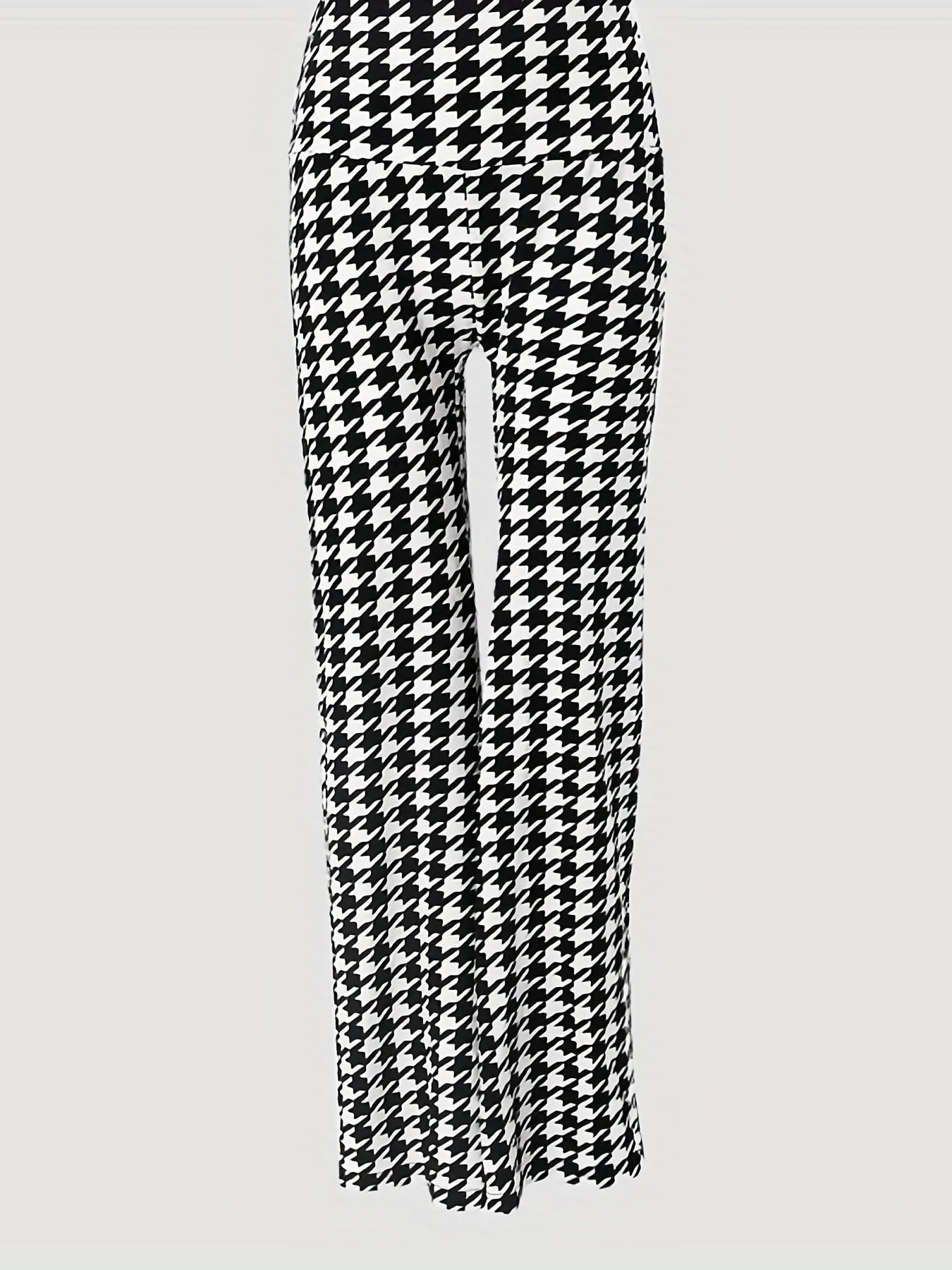 Houndstooth Wide Leg Pants High Waist Casual Spring Summer Women's Clothing