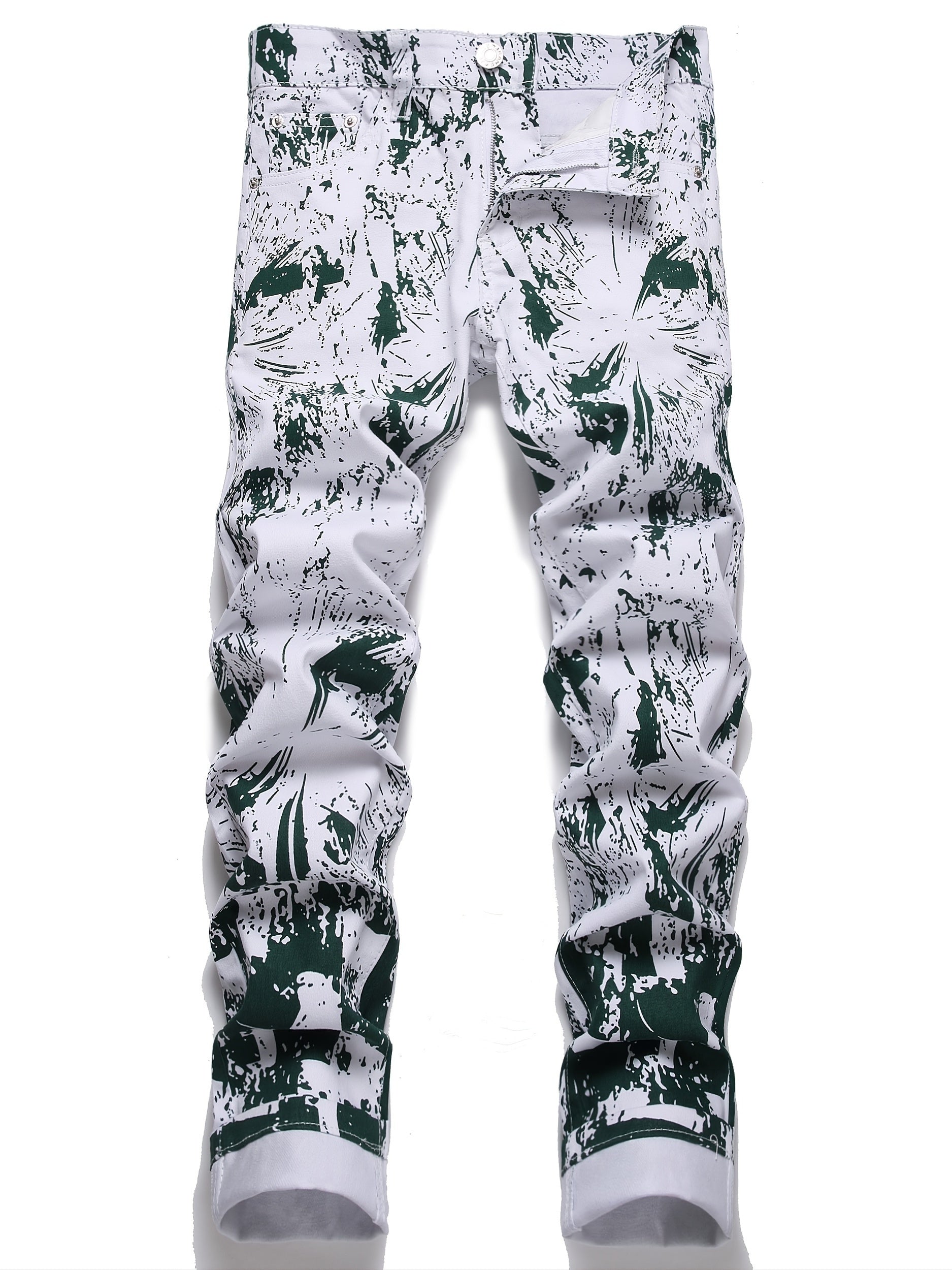Printed Men's Jeans & Green Slim Fit Denim