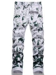 Printed Men's Jeans & Green Slim Fit Denim