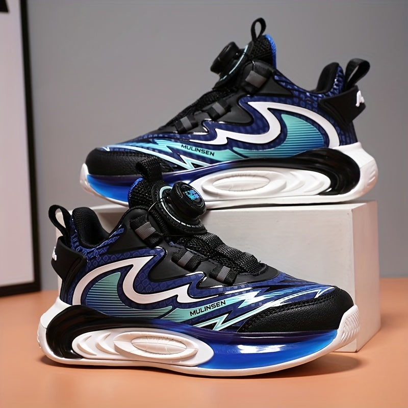 Boy's Rotating Buckle Basketball Shoes Non Slip Sneakers