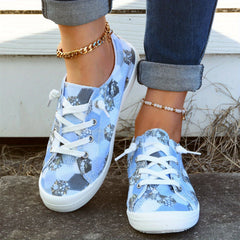 Geometric Pattern Canvas Lace Up Low Top Sneakers
