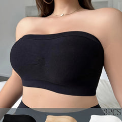 3 Pack Plus Size Sexy Bra Set Women's Plus Solid Hollow Mesh Seamless