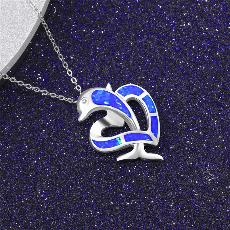Dolphin Decor Heart Pendant Necklace - Party Gift For Girls