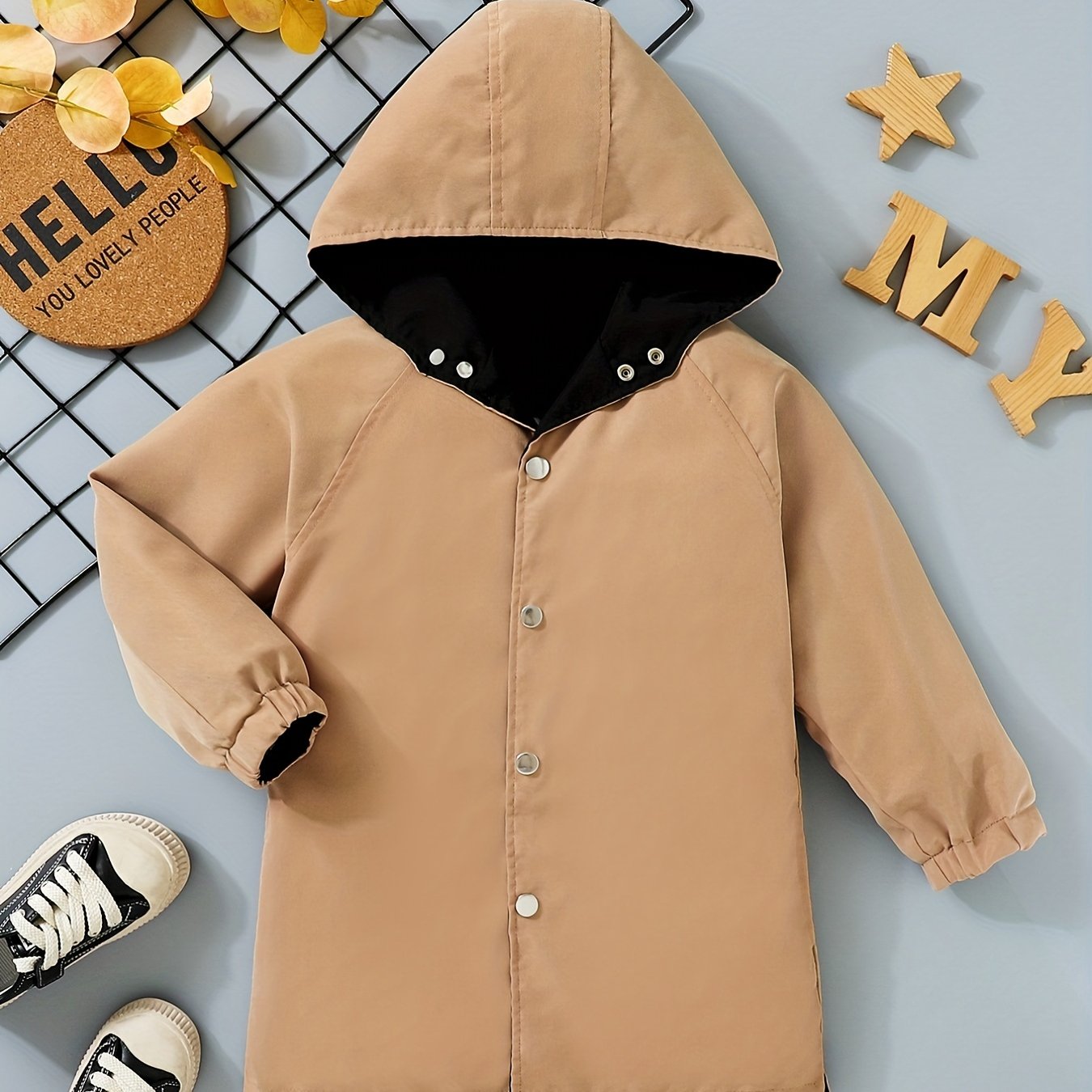 Boys Letter Print Windbreaker Hooded Jacket
