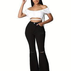 Stretch Flare Leg Jeans Vintage Style Denim Trousers