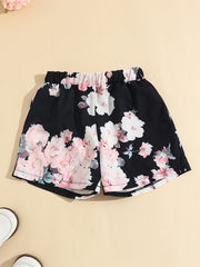 Girls Floral Print Off Shoulder Top Shorts Set Kids Summer Outfit