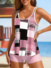 Modest Tankini Set Women's Plus Geometric Print High Stretch Cami Top