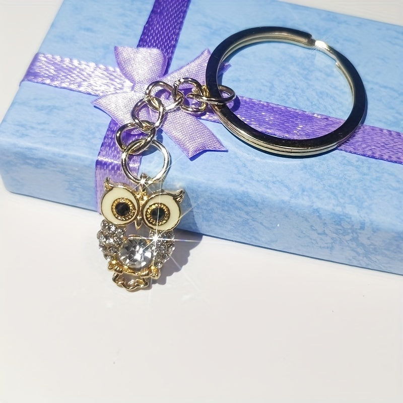 Rhinestone Owl Keychain Bag Charm Customizable Gift