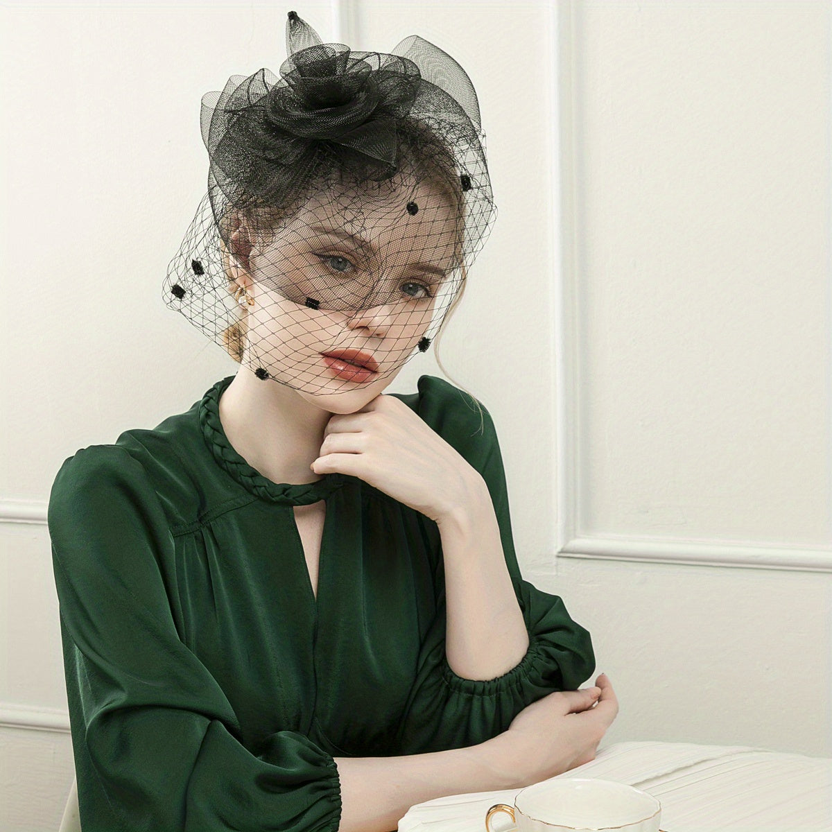 Women Yarn Flower Head Piece Derby Hat Accessories