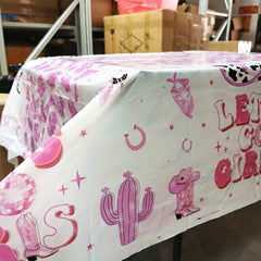 Disco Cowgirl Tablecloth Pink Plastic Rectangular Table Cover