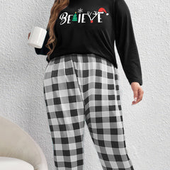 Christmas Lounge Set Women's Plus Christmas Tee & Plaid Pants