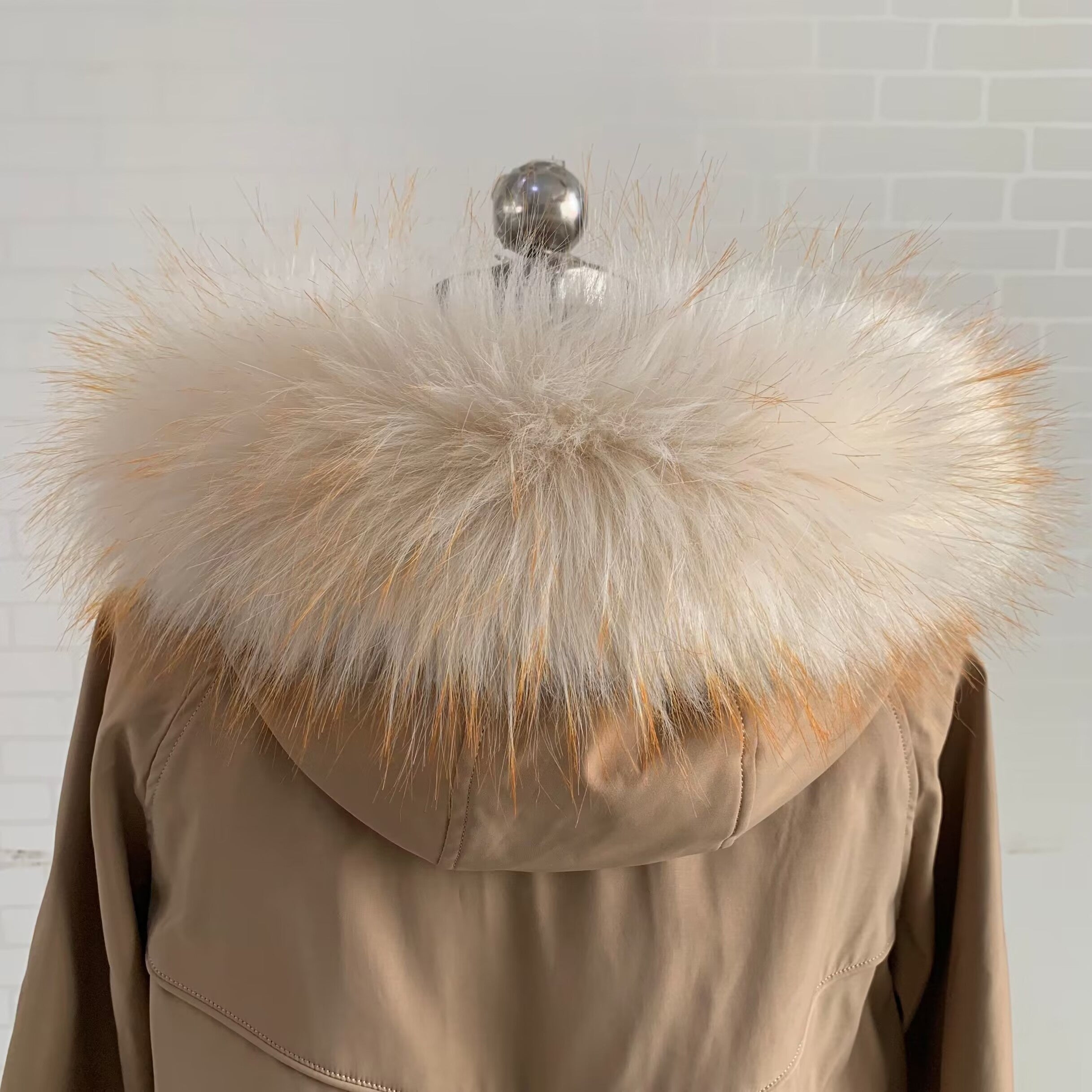 Beige Faux Fur Trim Collar Hood Replacement Detachable Furry Raccoon Collar