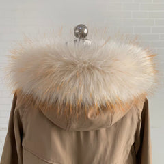 Beige Faux Fur Trim Collar Hood Replacement Detachable Furry Raccoon Collar