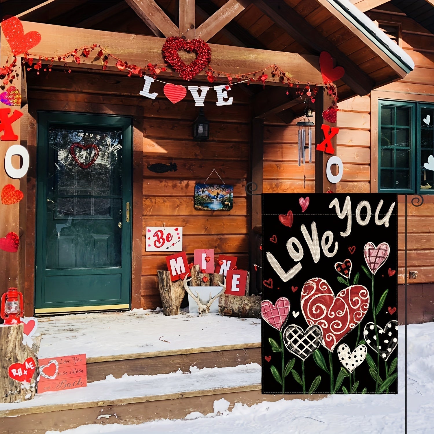 Love You Valentines Garden Flag 30x45cm Double Sided Love Hearts Flowers