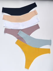 6 Pcs Seamless Stretchy Thongs Soft & Comfy Intimates Women's Lingerie