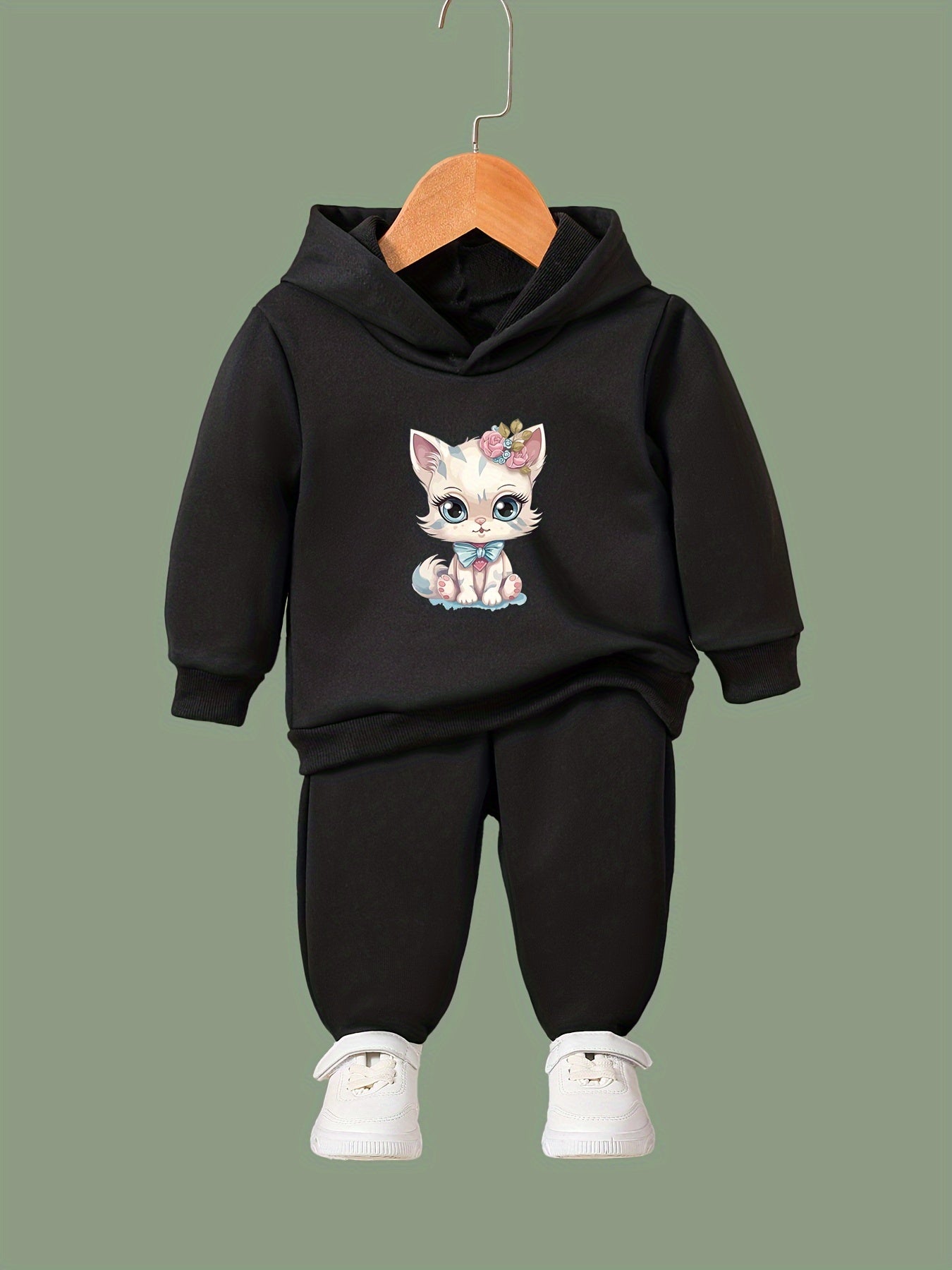 Cat Print 2pcs Girls Outfits For Sports Spring Fall Outdoor Gift
