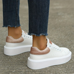 Glitter Low Top Sneakers Lace Up Outdoor Walking Shoes