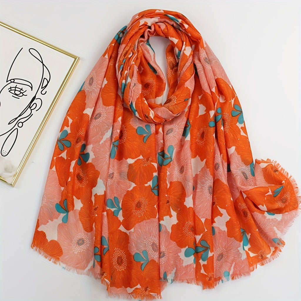 Boho Flower Print Scarf Warm Shawl Women Sunscreen Headwrap