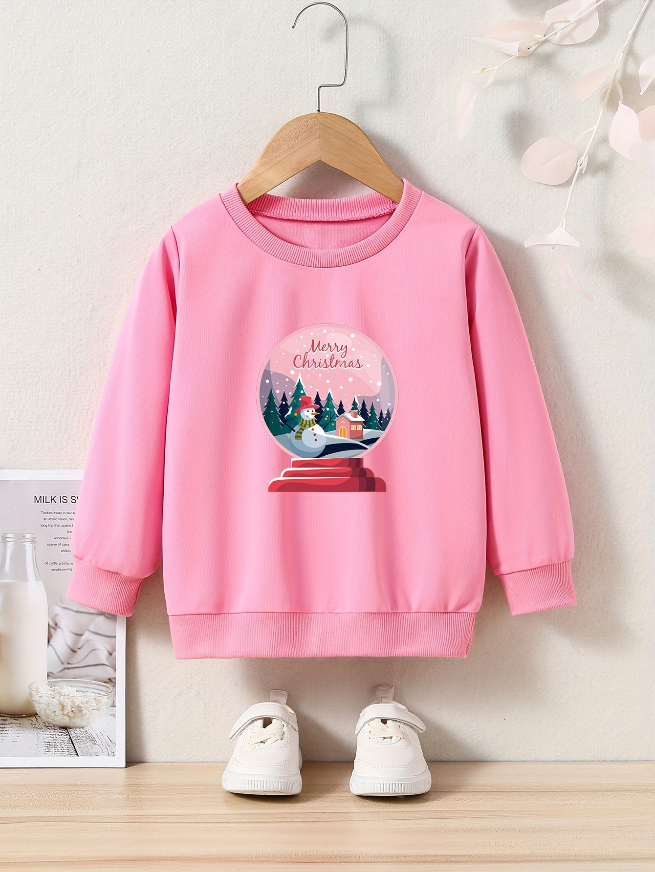 Christmas Print Girls Sweatshirt Crew Neck Pullover