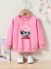 Christmas Print Girls Sweatshirt Crew Neck Pullover