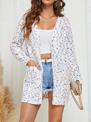 Open Front Pocket Cardigan Long Sleeve Mid Length