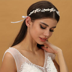 Faux Pearl Flower Hairband Tiara Rhinestone Bridal Headpiece