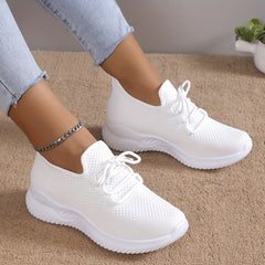 Women's Breathable Knit Lace-Up Sports Shoes Lightweight Outdoor Sneakers