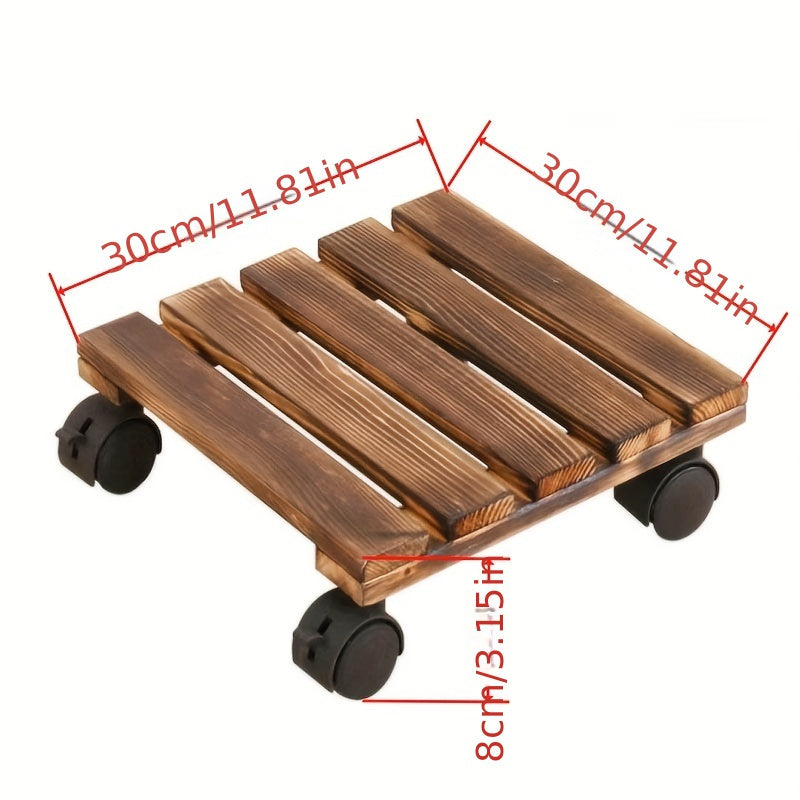 Solid Wood Flower Pot Tray Base with Universal Wheel